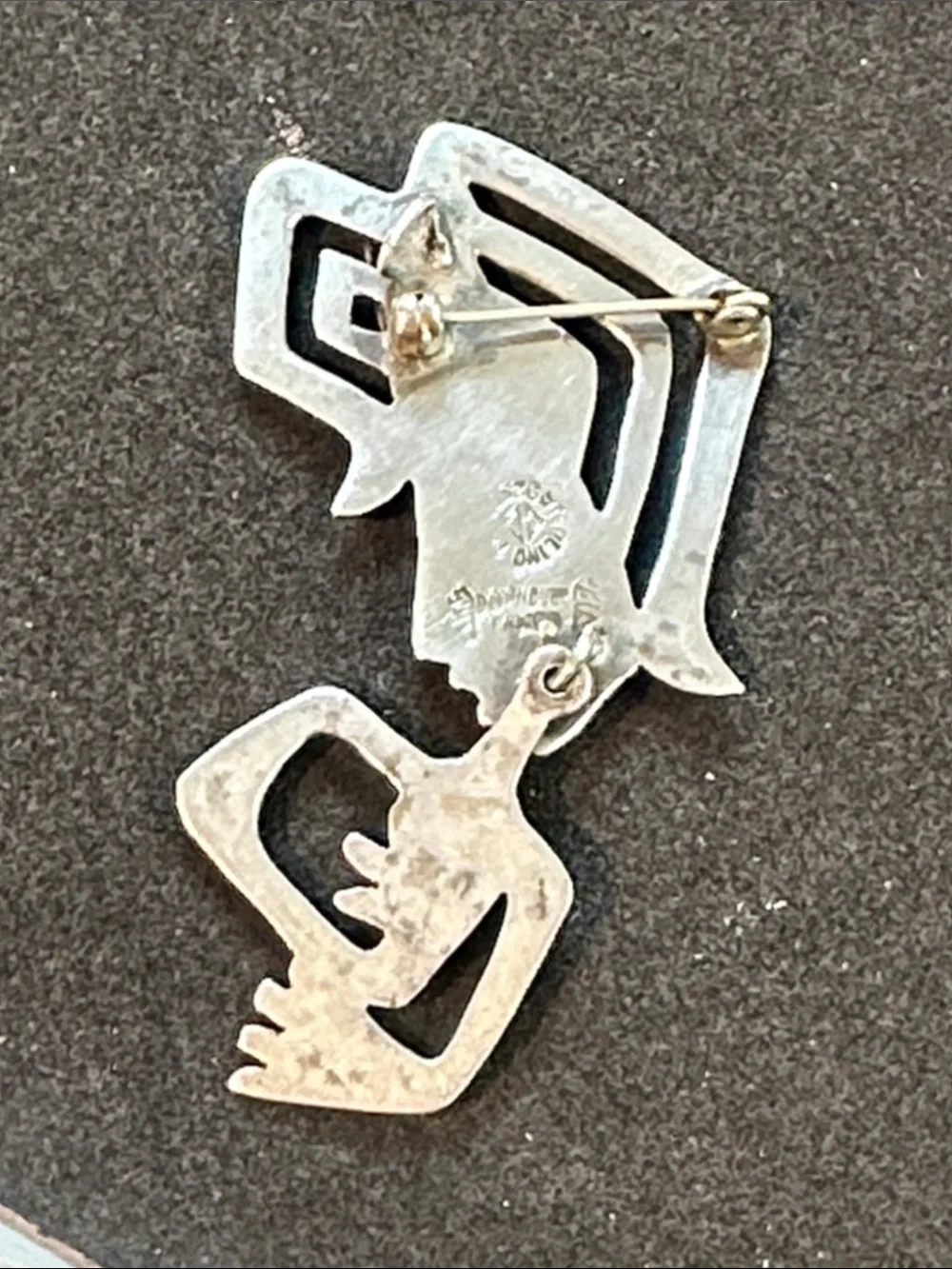 Sterling silver Mayan Brooch or Pendant moveable arms. Signed